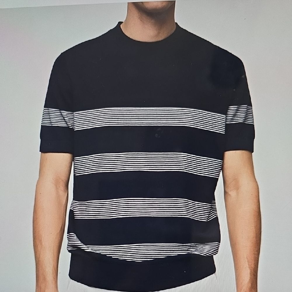 Mango Men's Black and White Striped Shirt XXL